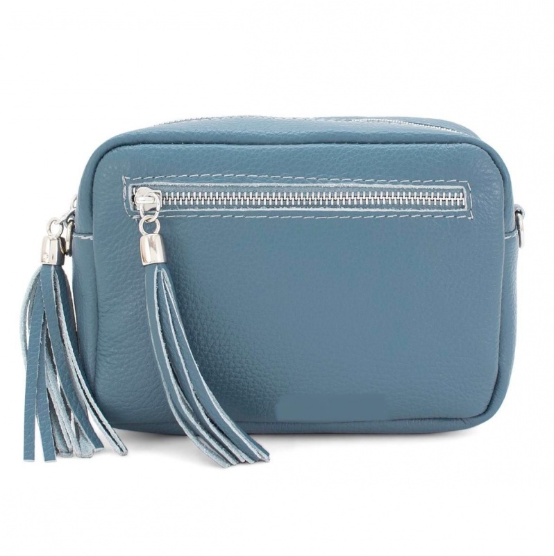 Double Tassel Leather Bag - Dusty Blue (SILVER HARDWARE)